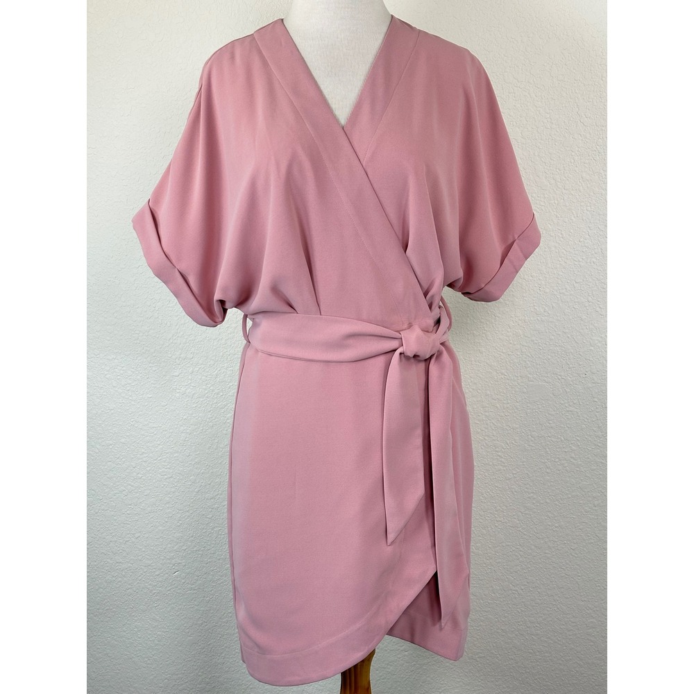 Charles Henry Dolman Mini‎ Wrap Dress Mauve Pink Batwing Tie Waist Tulip Hem S